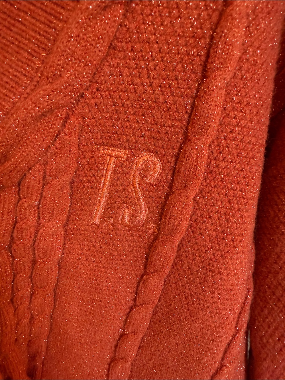 Taylor Swift - Life of a Showgirl - Rust Orange Glitter Cable Knit  Cardigan - Picture 3 of 5